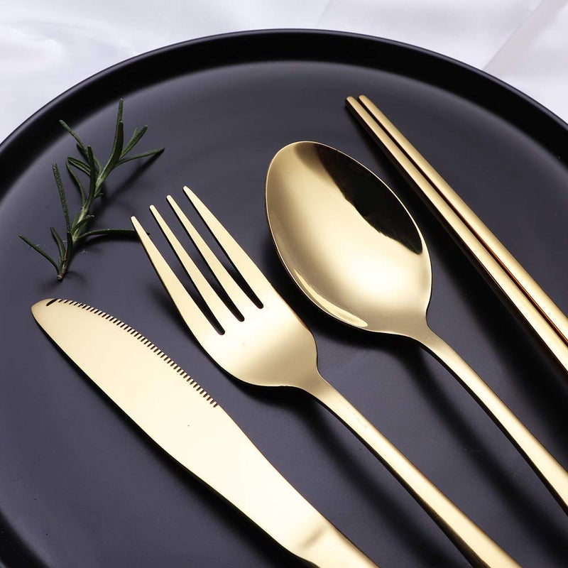 Topbooc Portable Stainless Steel Flatware Set, Travel Camping Cutlery Set, Portable Utensil Travel Silverware Dinnerware Set with a Waterproof Case (Gold) - Image 4